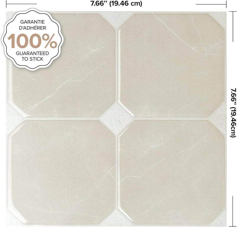 Smart Tiles Peel and Stick Backsplash - 5 Sheets of 7,75" x 7,75" Betera Beige - 3D Adhesive Peel and Stick Tile Backsplash for Kitchen, Bathroom, Wall Tile - Image 2